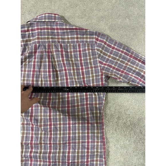 Peter Millar Men’s Long Sleeve Button Down Brown Pink Blue Plaid Shirt Medium - Picture 5 of 7